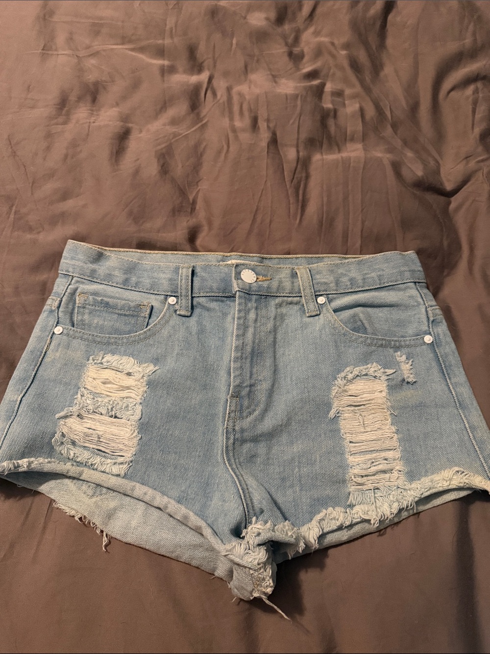 Forever 21 Light Blue Distressed Denim Cutoff Shorts
